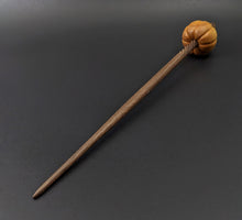 Load image into Gallery viewer, Pumpkin bead spindle in osage orange and walnut
