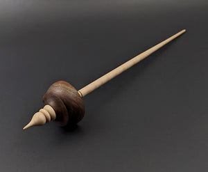 Tibetan style spindle in walnut burl and curly maple