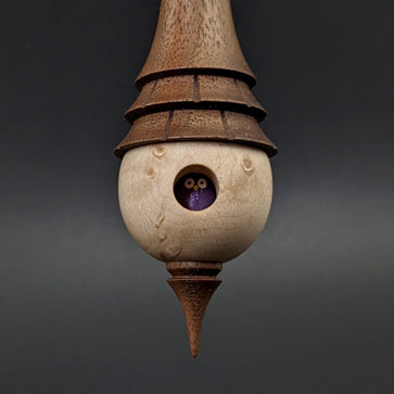 Birdhouse spindle in birdseye maple and walnut