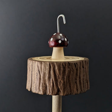Toadstool stump drop spindle in walnut and curly maple