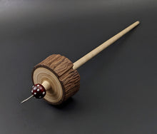 Load image into Gallery viewer, Toadstool stump drop spindle in walnut and curly maple