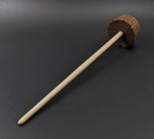 Load image into Gallery viewer, Toadstool stump drop spindle in walnut and curly maple