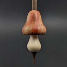 Load image into Gallery viewer, Mushroom support spindle in flame box elder, holly, and walnut