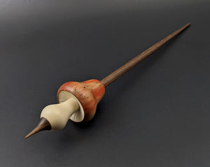 Mushroom support spindle in flame box elder, holly, and walnut