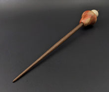 Load image into Gallery viewer, Mushroom support spindle in flame box elder, holly, and walnut