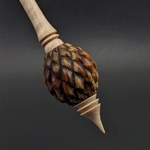 Load image into Gallery viewer, Dragon egg bead spindle in cocobolo and curly maple