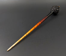 Load image into Gallery viewer, Dragon egg bead spindle in African blackwood and hand dyed curly maple