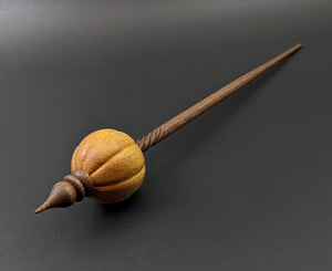 Pumpkin bead spindle in osage orange and walnut