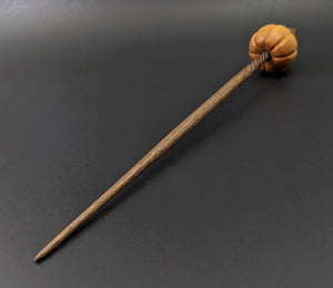 Pumpkin bead spindle in osage orange and walnut