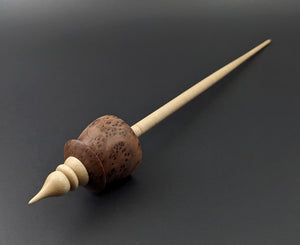 Teacup spindle in redwood lace burl and curly maple