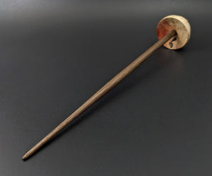 Tibetan style spindle in flame box elder burl and walnut