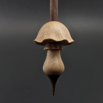 Mushroom support spindle in maple and walnut