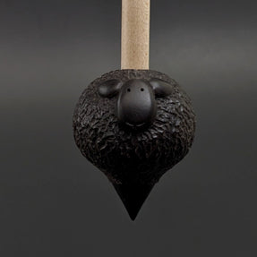Sheep support spindle in African blackwood and curly maple