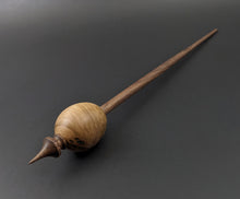 Load image into Gallery viewer, Egg bead spindle in elm burl and walnut with malachite inlay