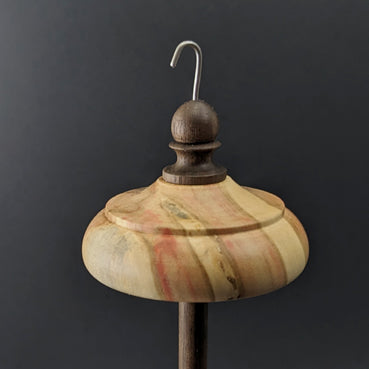 Drop spindle in flame box elder and walnut