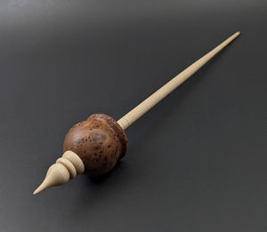 Cauldron spindle in redwood lace burl and curly maple