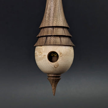 Birdhouse spindle in birdseye maple and walnut