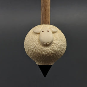 Sheep support spindle in holly and walnut