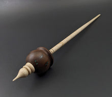 Load image into Gallery viewer, Cauldron spindle in walnut burl and curly maple with malachite inlay