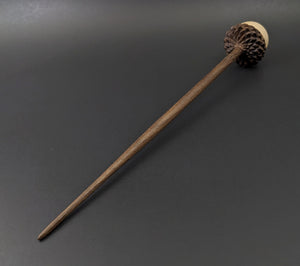Acorn support spindle in birdseye maple and walnut