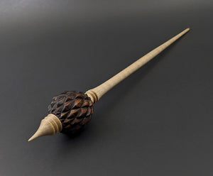Dragon egg bead spindle in cocobolo and curly maple