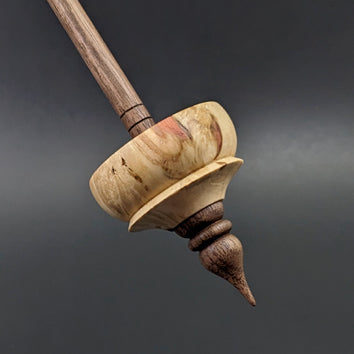 Tibetan style spindle in flame box elder burl and walnut