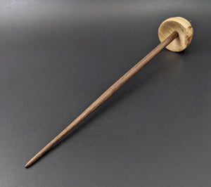 Tibetan style spindle in flame box elder burl and walnut