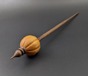 Pumpkin bead spindle in osage orange and walnut