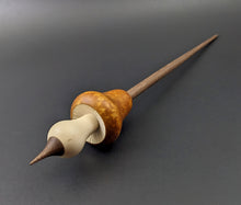 Load image into Gallery viewer, Mushroom support spindle in hand dyed birdseye maple, holly, and walnut