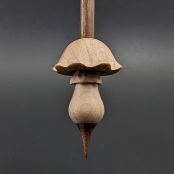 Mushroom support spindle in maple and walnut