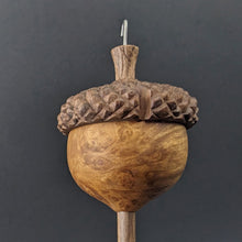 Load image into Gallery viewer, Acorn drop spindle in hand dyed maple burl and walnut