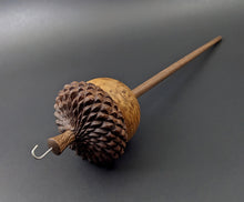 Load image into Gallery viewer, Acorn drop spindle in hand dyed maple burl and walnut