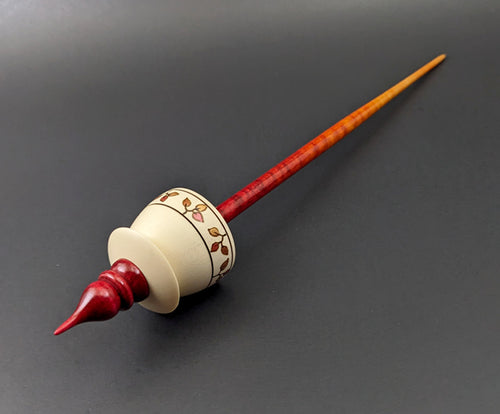 Teacup spindle in holly and hand dyed curly maple