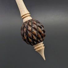 Load image into Gallery viewer, Dragon egg bead spindle in cocobolo and curly maple