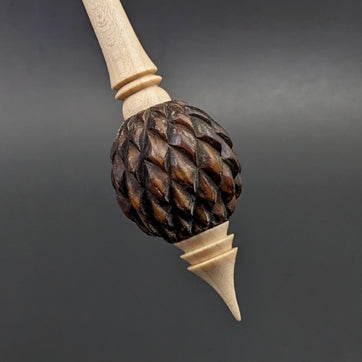 Dragon egg bead spindle in cocobolo and curly maple