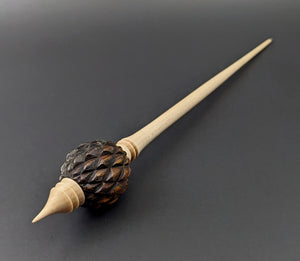 Dragon egg bead spindle in cocobolo and curly maple