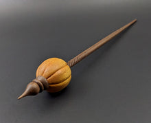 Load image into Gallery viewer, Pumpkin bead spindle in osage orange and walnut