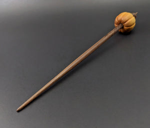 Pumpkin bead spindle in osage orange and walnut