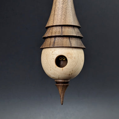 Birdhouse spindle in birdseye maple and walnut
