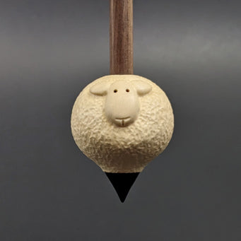 Sheep support spindle in holly and walnut