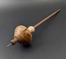 Load image into Gallery viewer, Mushroom drop spindle in maple burl and walnut