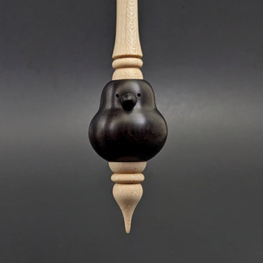 Bird bead spindle in African blackwood and curly maple