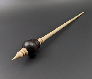Bird bead spindle in African blackwood and curly maple