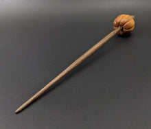 Load image into Gallery viewer, Pumpkin bead spindle in osage orange and walnut