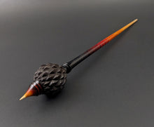 Load image into Gallery viewer, Dragon egg bead spindle in African blackwood and hand dyed curly maple