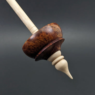 Tibetan style spindle in hand dyed maple burl and curly maple