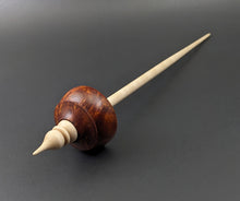 Load image into Gallery viewer, Tibetan style spindle in hand dyed maple burl and curly maple