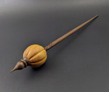 Load image into Gallery viewer, Pumpkin bead spindle in osage orange and walnut