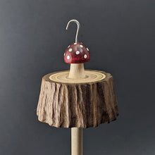 Load image into Gallery viewer, Toadstool stump drop spindle in walnut and curly maple