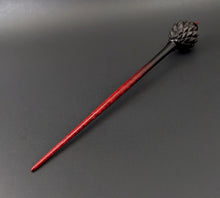 Load image into Gallery viewer, Dragon egg bead spindle in African blackwood and hand dyed curly maple
